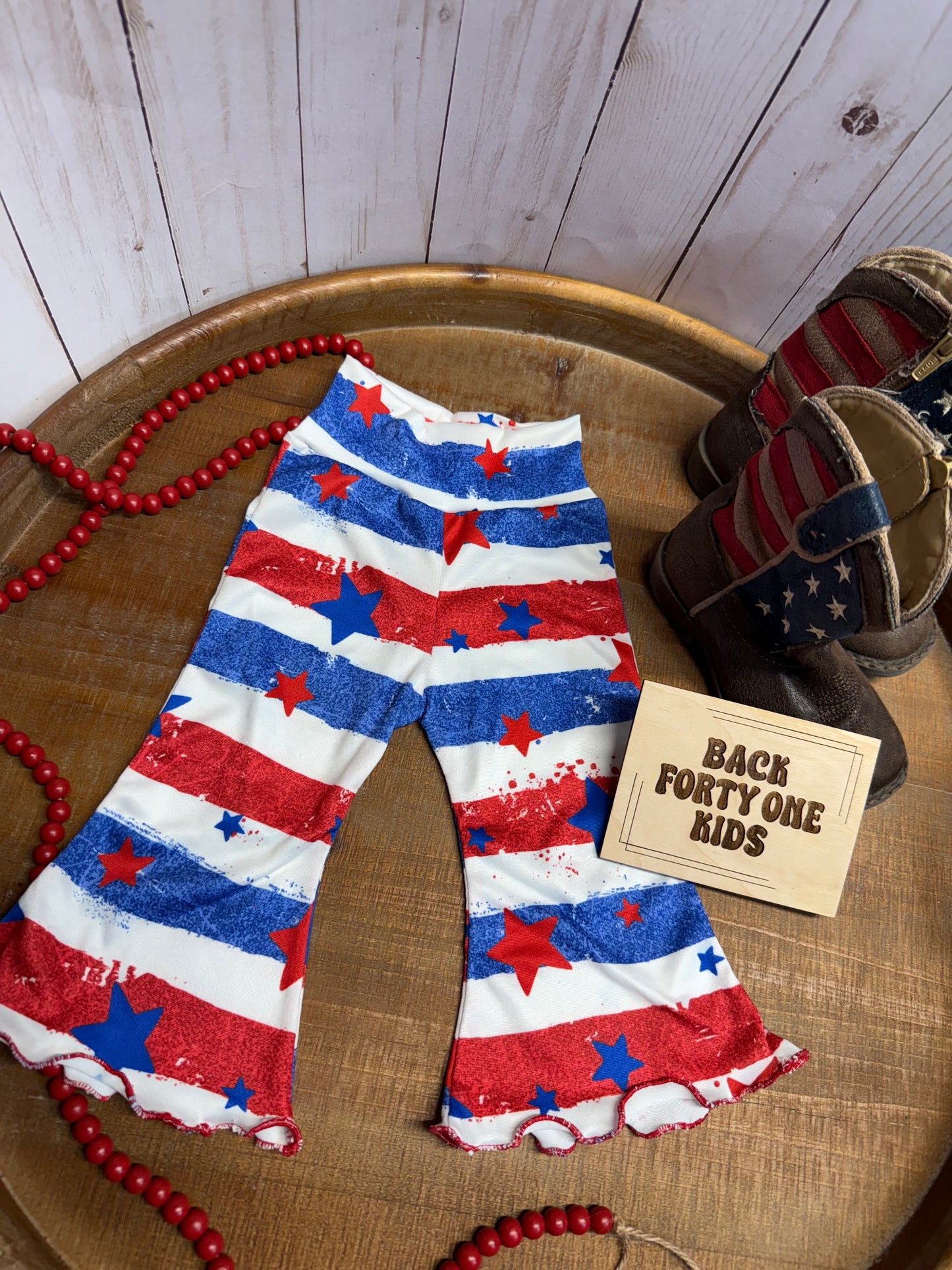 Patriotic Star Flare Pants: Red White & Blue Toddler Bell Bottoms
