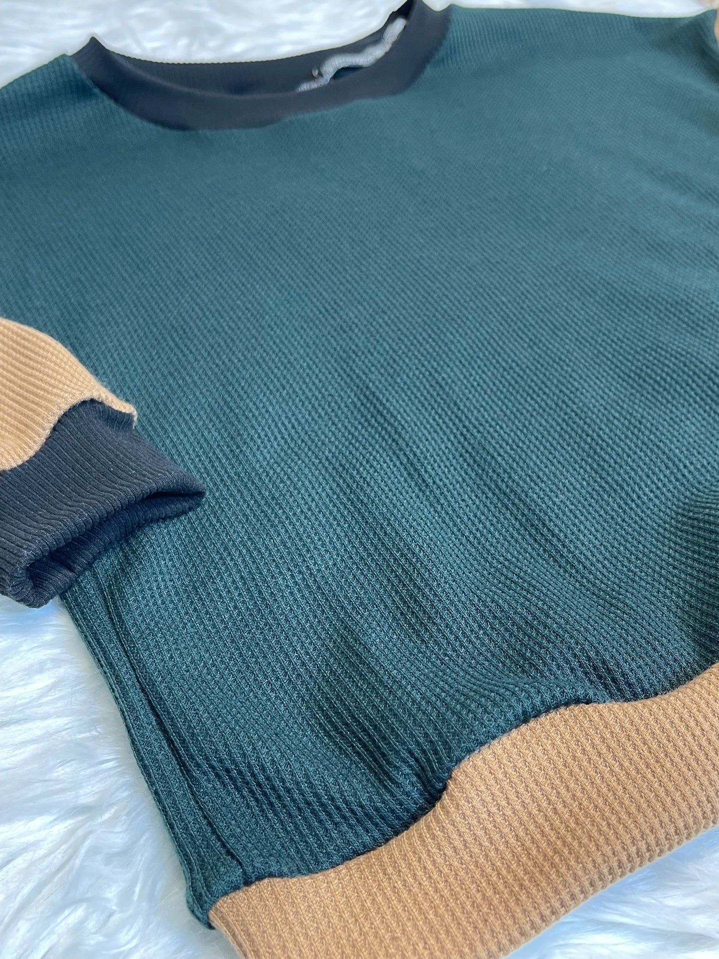 Hunter green and Camel/tan Waffle Dolman
