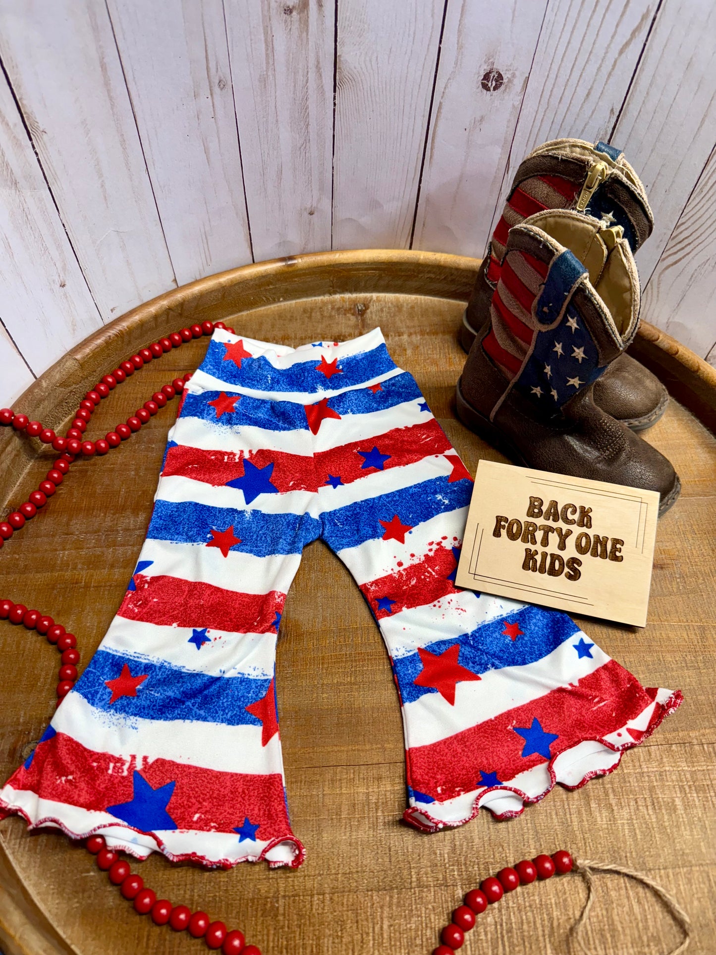 Patriotic Star Flare Pants: Red White & Blue Toddler Bell Bottoms