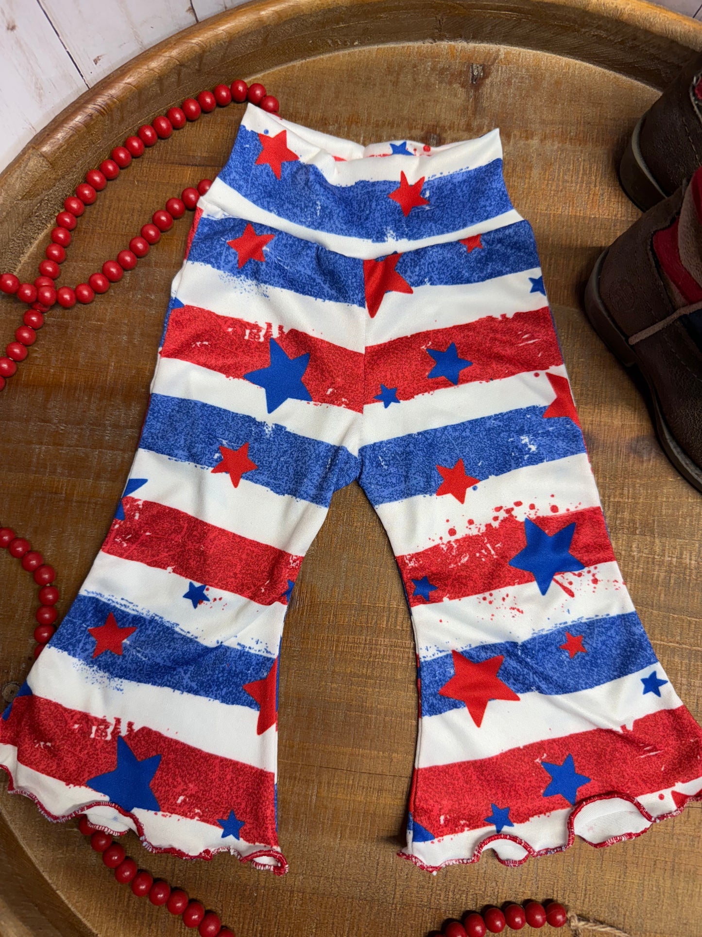 Patriotic Star Flare Pants: Red White & Blue Toddler Bell Bottoms