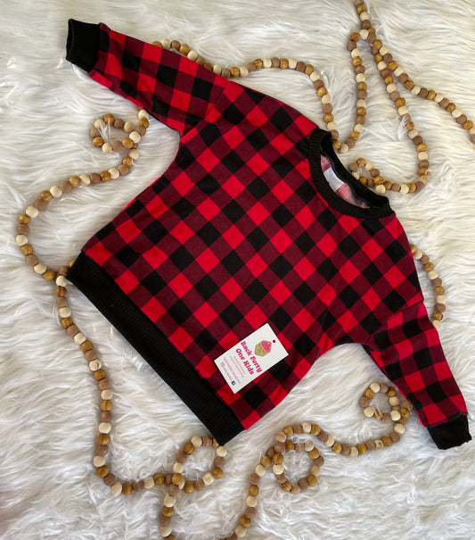 Buffalo plaid with black Long sleeve Dolman.