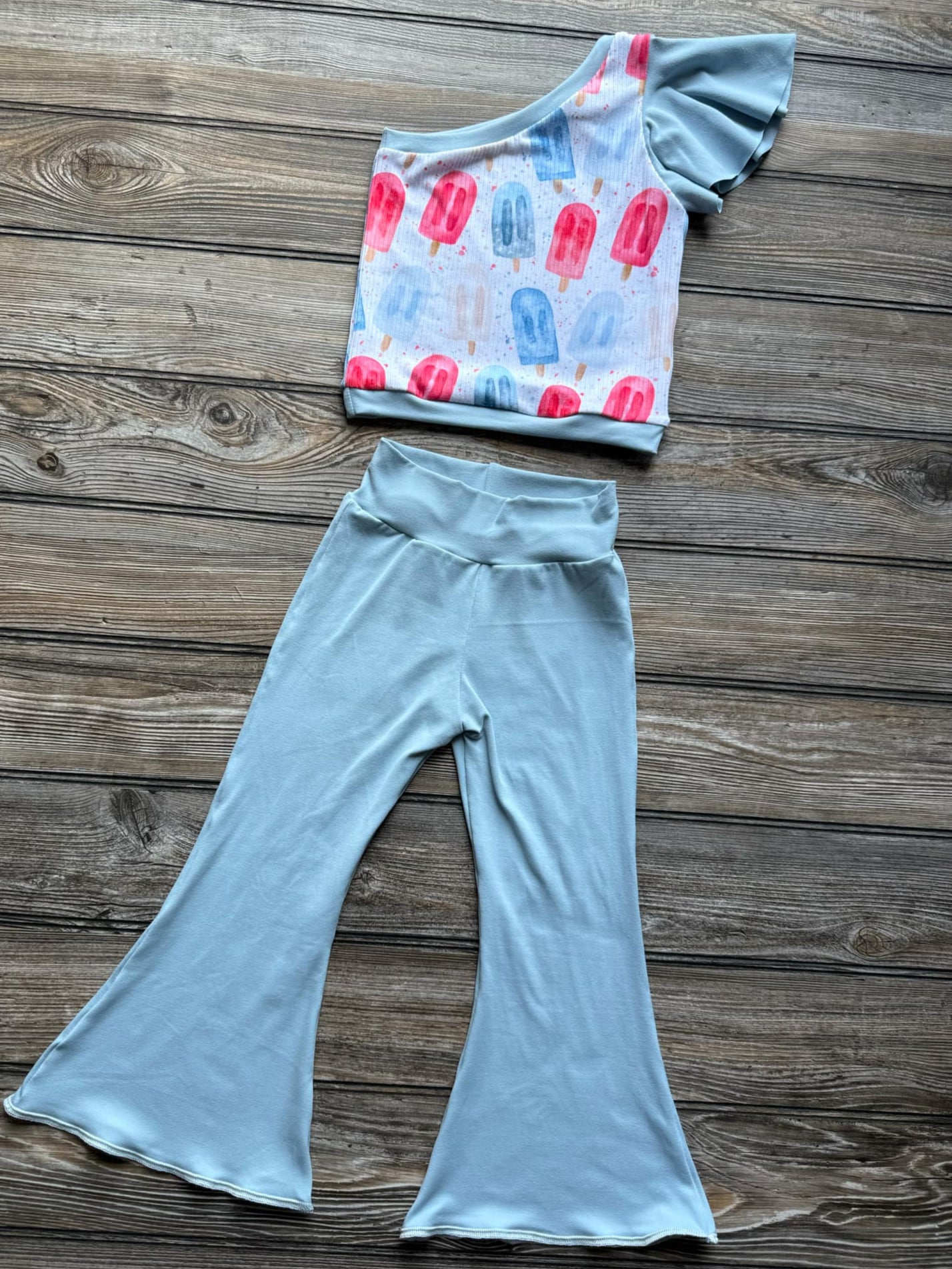 Popsicle One-Shoulder Top & Flare Pants Set